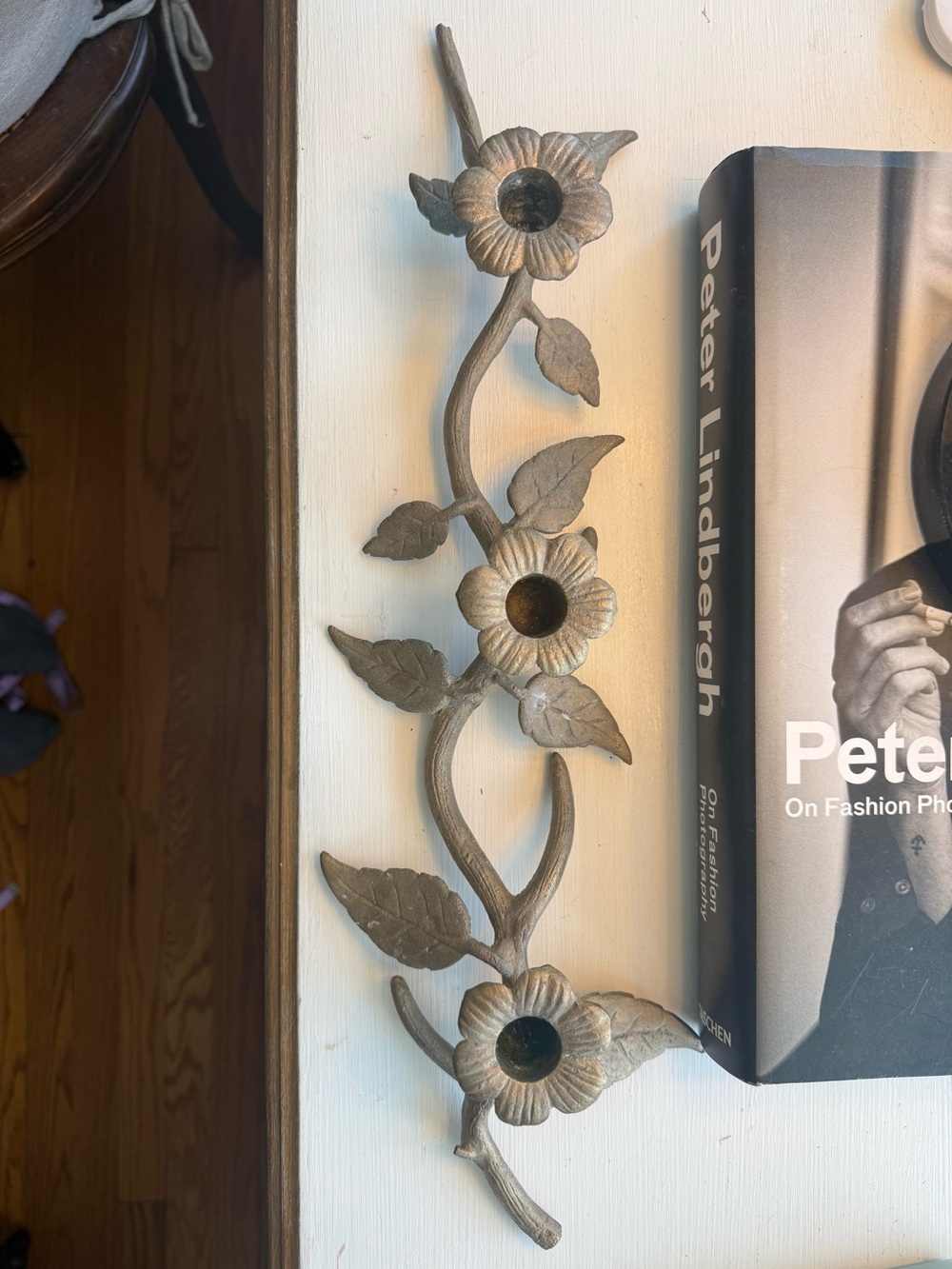 Vintage Gold Floral Metal Candle Holder